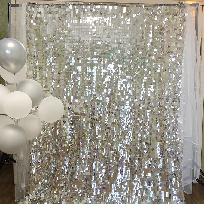 Silver Sequin Backdrop 8ft * 8ft 1 Panel, Shimmer Wall Backdrop Photobooth Props for Wedding, Anniversary, Birthday, Party Decorations