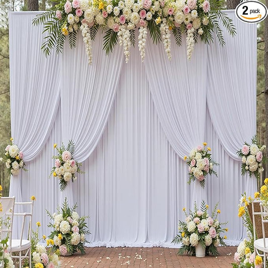 10ft x 15ft White Wrinkle Free Backdrop Curtains for Parties,Silky Polyester Fabric Wedding Ceiling Drapes, 2 Panels 15ft Photo Back Drop Drapes for Baby Shower Photography Stage Background Cloth