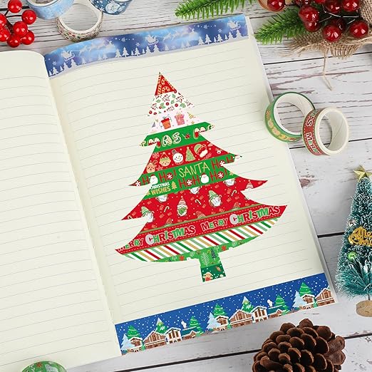 16 Rolls Christmas Washi Tape Holiday Masking Tape Red Green Christmas Wrapping Tape Glod Silver Foil Decorative Tape for Christmas Scrapbook Journal DIY Craft Gift Wrapping（Xmas