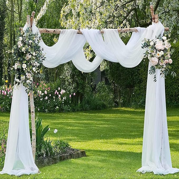 PARTISKY 10x7ft White Chiffon Backdrop Curtains (2 Panels 5x7ft Each) - Wrinkle-Free Sheer Fabric Photo Drapes for Wedding Ceremony Arch Birthday Baby Shower Photography Stage Decor