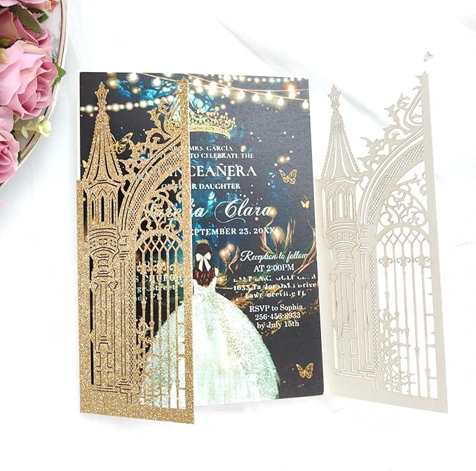 20PCS Laser Cut Wedding Invitations,Wedding Invitation Card Pocket,Quince Invites,Sweet 16 Invitations,Quinceanera Invitations,Laser Cut Invitations For All Occasions