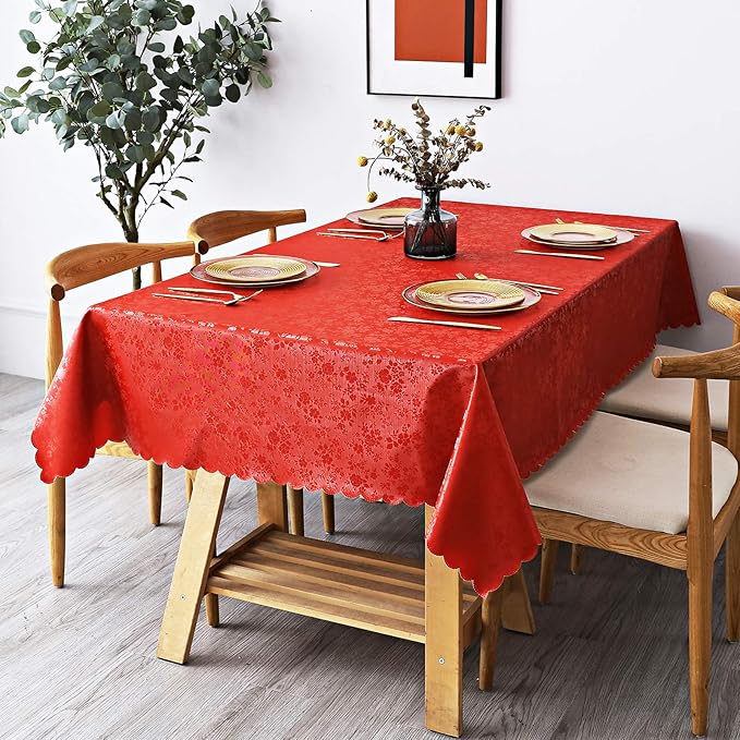 Smiry Rectangle Table Cloth, Waterproof Heavy Duty Vinyl Tablecloths, Wipeable Washable Table Cover for Kitchen and Dining Room (Red, 60" X 140")