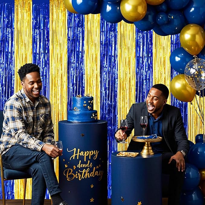 BEISHIDA 2Pcs Blue Gold Door Streamers Congrats Grade 2025 Decoration Backdrop Foil Fringe Tinsel Party Streamers Curtains Backdrops for Birthday 2025 Graduation Baby Shower(3.28 ft x 6.56 ft)
