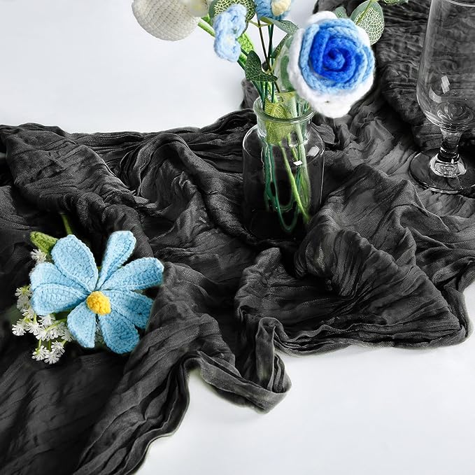 6-Pack Black Cheesecloth Table Runners – 10FT (35x120 Inch) Boho Rustic Gauze Fabric Cheese Cloth Table Runner for Weddings, Baby Showers, Bridal Shower, Farmhouse & Birthday Party Decor