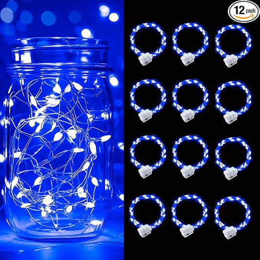 pozzolanas 12 Pack Blue Battery Operated String Lights - 7ft Waterproof Fairy Lights with 20 LEDs for Home, Mason Jar, Party, Wedding, Halloween, Christmas Decorations
