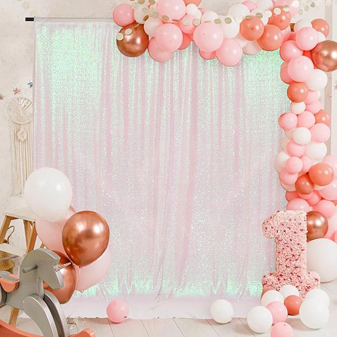 PartyDelight Sequin Backdrop Iridescent 6Ft x 8Ft Photograph Wedding Curtain Special Events