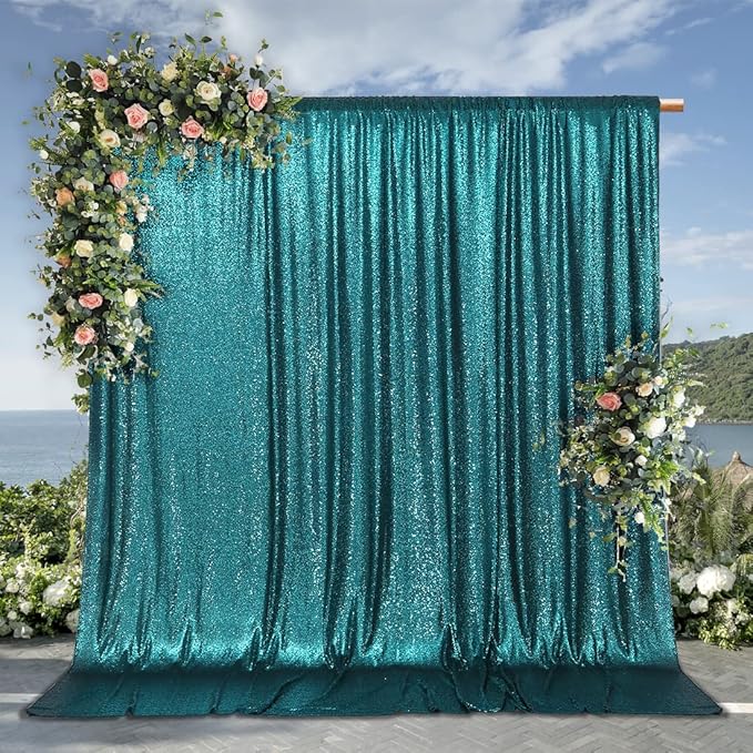PartyDelight Teal Sequin Backdrop 10Ft x 10Ft Photography Christmas Curtain