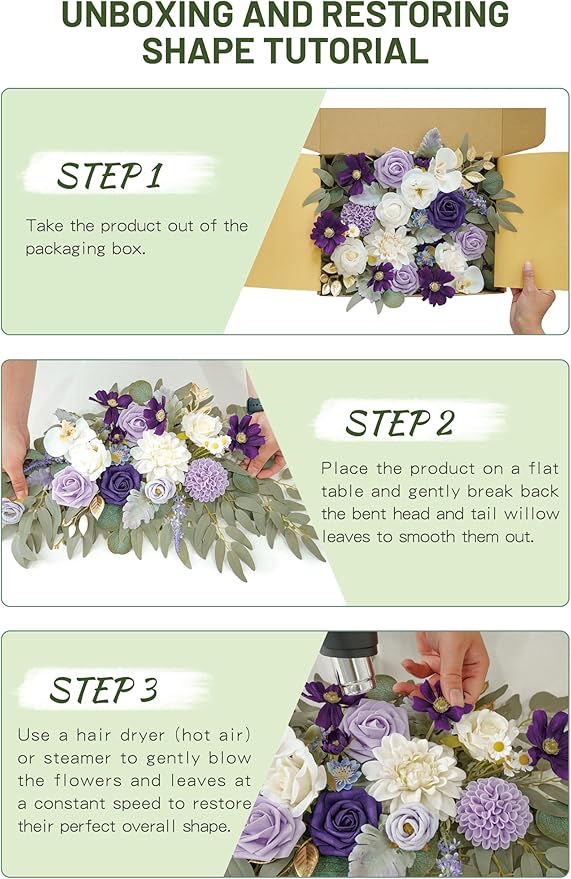 Faux Flower Swag Set of 2 for Wedding Welcome Signs Floral Swag Wedding Reception Ceremony Signs Decor (Lavender & Cream)