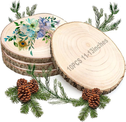 ZOCONE 10 Pcs Large Wood Slices 11-13 Inches Unfinished Rounds, Natural Paulownia Wooden Slices for Centerpieces, Round Wooden Discs Decoration for Rustic Wedding, Wood Centerpieces for Tables