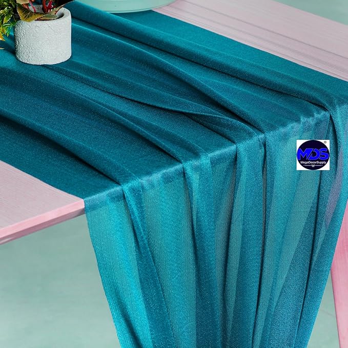 MDS Halloween Chiffon Table Runner - 5 Pack, 29 x 170 Inches, 14ft Each - Sheer Spooky Table Runners for Haunted House Parties, Trick-or-Treat Tables, Witchy Décor, Wedding & Events - Dark Teal