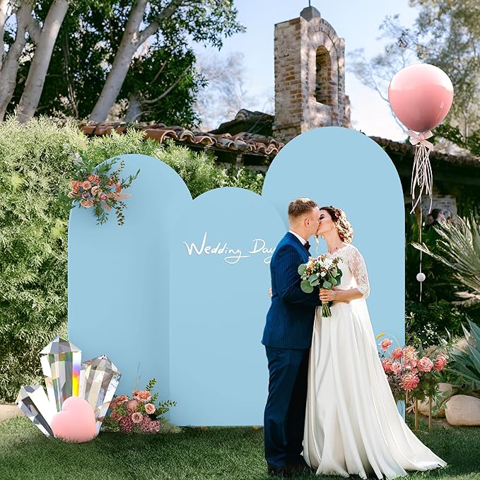 Spandex Anti Wrinkle Arch Backdrop Cover - High Elastic Fitted Arch Stand Cover Set of 3 Dusty Blue Round Top Chiara Backdrop for Wedding Birthday Party Garden 6.6FT, 7.2FT, 8FT