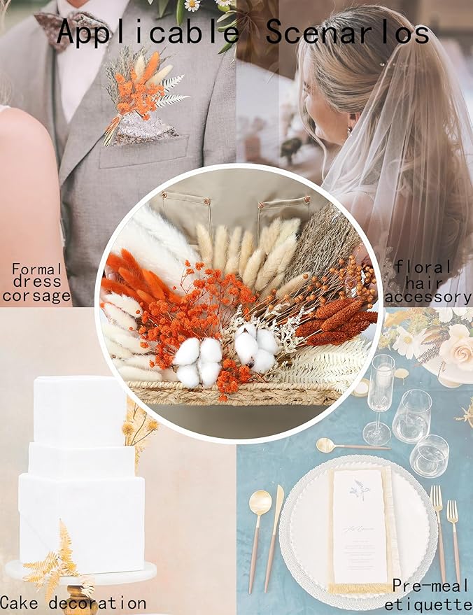 xin's convey DIY Autumn Natural Dried Flower Kit, Mini Stemming Bouquets for Room, Table, and Vase Decorations(Orange)