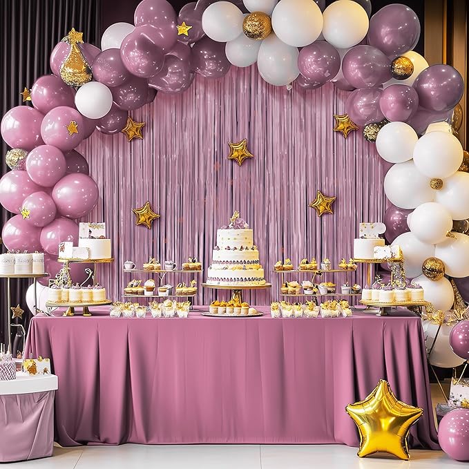 2 Pack Metallic Light Pink Fringe Backdrop, 3.2x8.2ft Shining Foil Tinsel Curtains, Birthday Party Decorations Door Streamers for Halloween, Christmas, Wedding, Graduation, Holiday, Theme Events