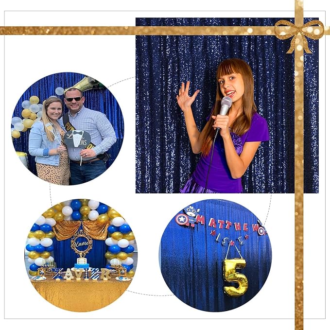 Juya Delight Navy Blue Sequin Backdrop Curtain 6FT X 6FT Glitter Shimmer Photo Backdrop Curtains for Birthday Party Birthday Decoration
