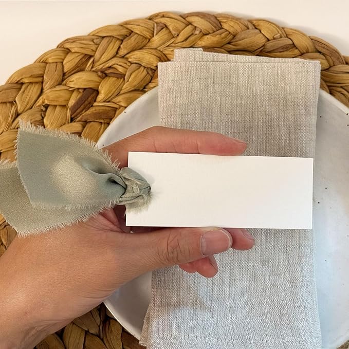 40 Pcs Place Cards for Table Setting - 3.94"X1.57" Table Name Cards with Dusty Green Ribbon Name Tags for Wedding Dinner Party Events
