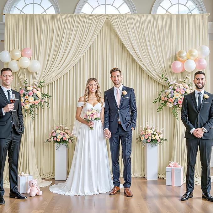 20ft x 12ft Beige Backdrop Curtains Wrinkle Free Backdrop Curtain for Wedding Parties Beige Fabric Backdrops Drapes Back Drop Cloth Bridal Shower Stage Curtains Wedding Decorations for Reception