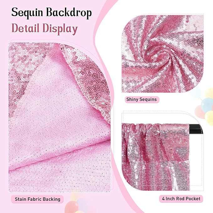 SquarePie Sequin Backdrop Curtain Not See Through Thick Glitter Background for Party 6FT x 6FT Fuchsia Pink