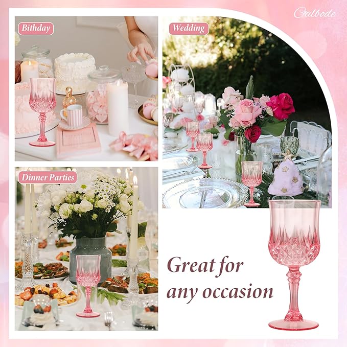 Pink Plastic Wine Glasses Set of 24 – 7oz Unbreakable Pink Plastic Goblets for Parties Reusable & Dishwasher-Safe Ideal for Weddings, Bars, and Every Celebration