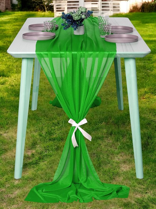 MDS Halloween Chiffon Table Runner - 5 Pack, 29 x 170 Inches, 14ft Each - Sheer Spooky Table Runners for Haunted House Parties, Trick-or-Treat Tables, Witchy Décor, Wedding & Events - Green