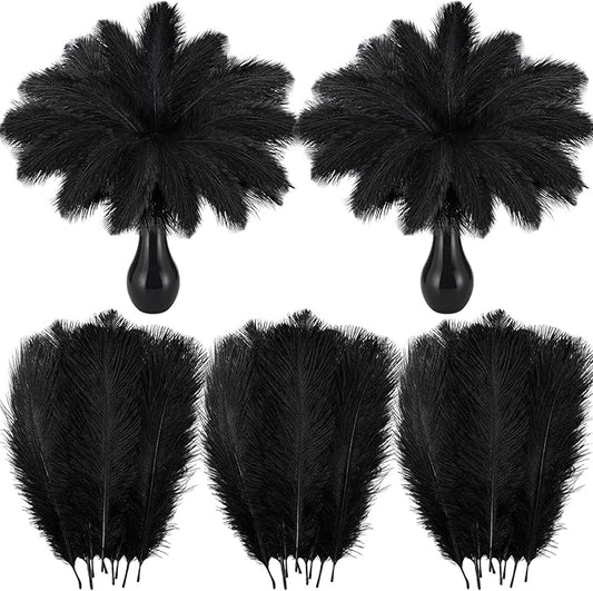 Crowye 100 Pcs Ostrich Feathers Bulk for Centerpieces Craft Ostrich Feathers for Vase Wedding Masquerade Party Home Costume Decorations (6-8 Inch,Black)