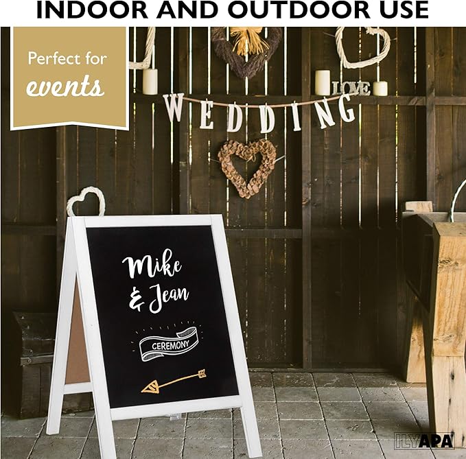 Ilyapa Wooden A-Frame Sign with Eraser & Chalk - 21 x 30 Inches Magnetic Sidewalk Chalkboard – White Menu Display for Restaurant, Business Or Wedding