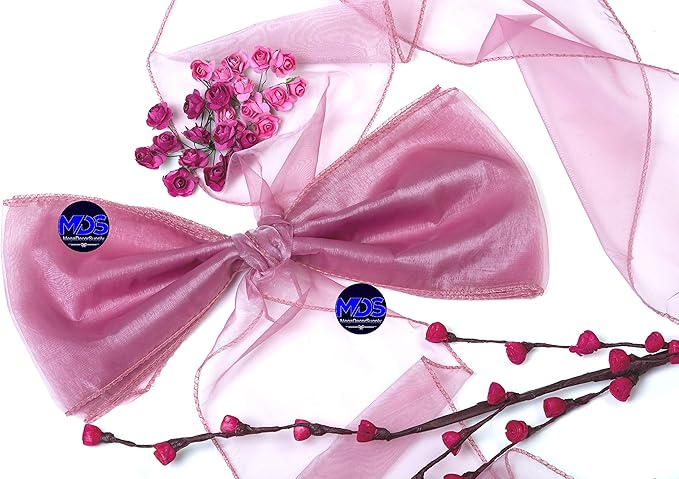 MDS Pack of 50 PCS Organza Chair Sashes Wider Dining Chair Bows Ribbon Tie Back for Wedding Party Birthday Bridal Shower Reception Event Banquet Home Chair Cover Decoration - Dusty Pink