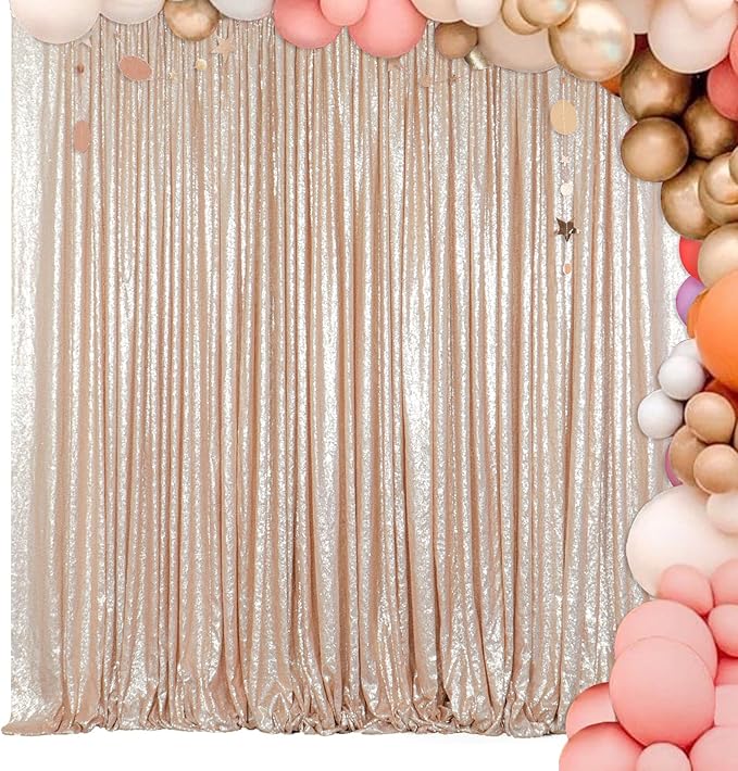 ShiDianYi 8FT x 8FT Champagne Sequin Photo Booth Backdrop, Wedding & Party Backdrop, Sparkling Photography Prop