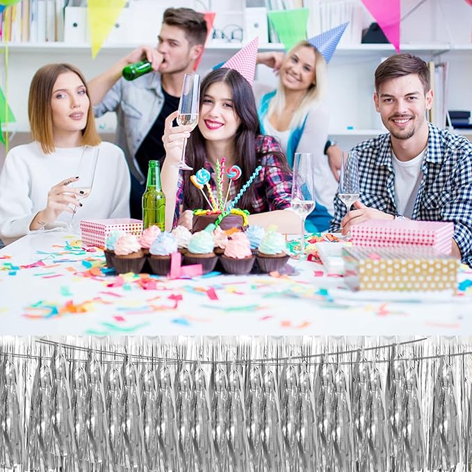 8P Silver Foil Fringe Metallic Tassel Streamers Banner Tassel Garland for Parade Floats, Bachelorette, Wedding, Birthday, Halloween, Christmas, Bridal/Baby Shower Party Decorations