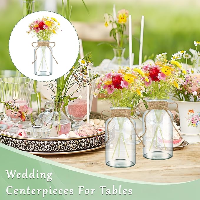 6PCS Transparent Glass Flower Vases for Centerpieces Boho Cylinder Bud Vases in Bulk Mason Jars for Weddings, Parties & Vintage Home Decor(Transparent 6)