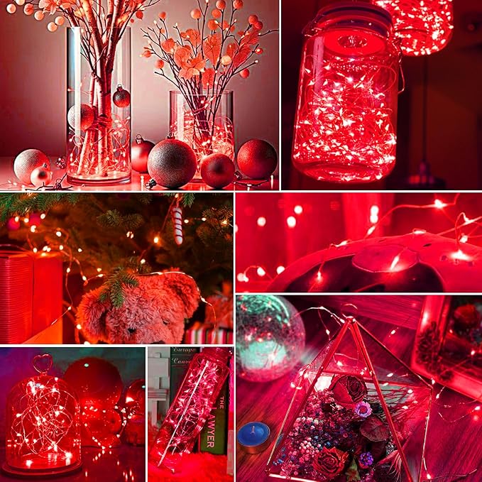 pozzolanas 24 Pack Red Battery Operated String Lights - 7ft Waterproof Fairy Lights with 20 LEDs for Home, Mason Jar, Party, Wedding, Halloween, Christmas Decorations