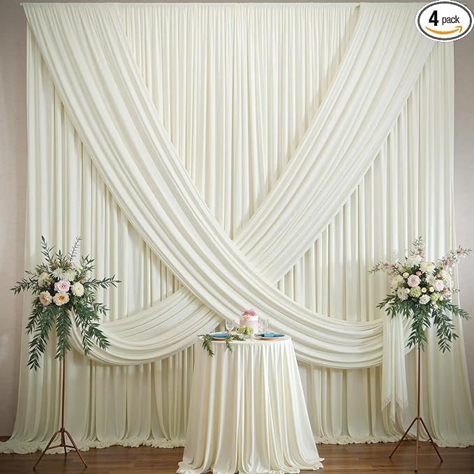 20×12ft Wrinkle Free Ivory Backdrop Curtain for Wedding Parties, 4 Panels 5×12ft Long Soft Silky Polyester Backdrop Drapes Cream Photo Back Drop Curtains for Party Photography Background Cloth