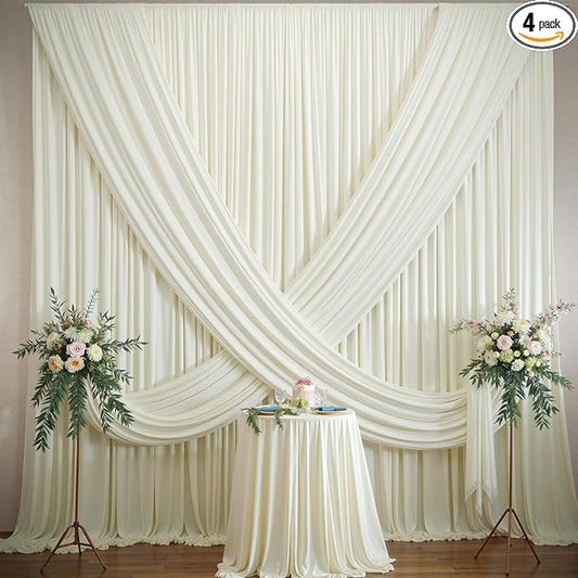20×12ft Wrinkle Free Ivory Backdrop Curtain for Wedding Parties, 4 Panels 5×12ft Long Soft Silky Polyester Backdrop Drapes Cream Photo Back Drop Curtains for Party Photography Background Cloth
