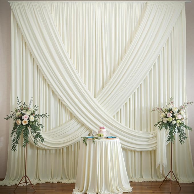 30×12ft Wrinkle Free Ivory Backdrop Curtain for Wedding Parties, 6 Panels 5×12ft Long Soft Silky Polyester Backdrop Drapes Cream Photo Back Drop Curtains for Party Photography Background Cloth