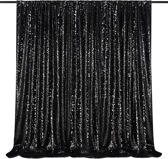 Black Sequin Backdrop Curtain 7ft x 7ft Glitter Photo Booth Backdrop for Wedding Birthday Baby Shower Event Decorations
