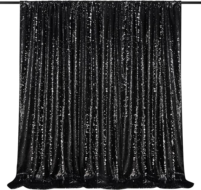 Black Backdrop for Halloween Decorations: Sequin Photo Curtains 10ft x 10ft Glitter Fabric for Wedding Party Baby Shower