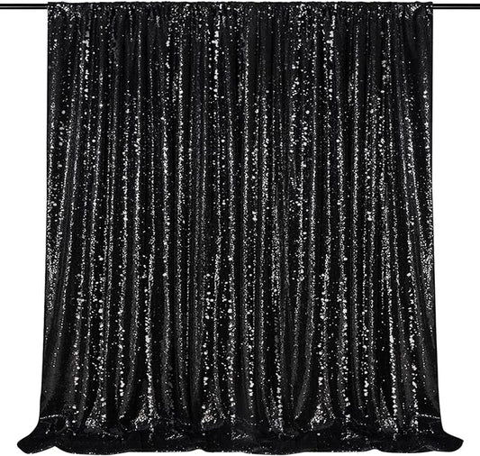 Black Backdrop for Halloween Decorations: Sequin Photo Curtains 10ft x 10ft Glitter Fabric for Wedding Party Baby Shower