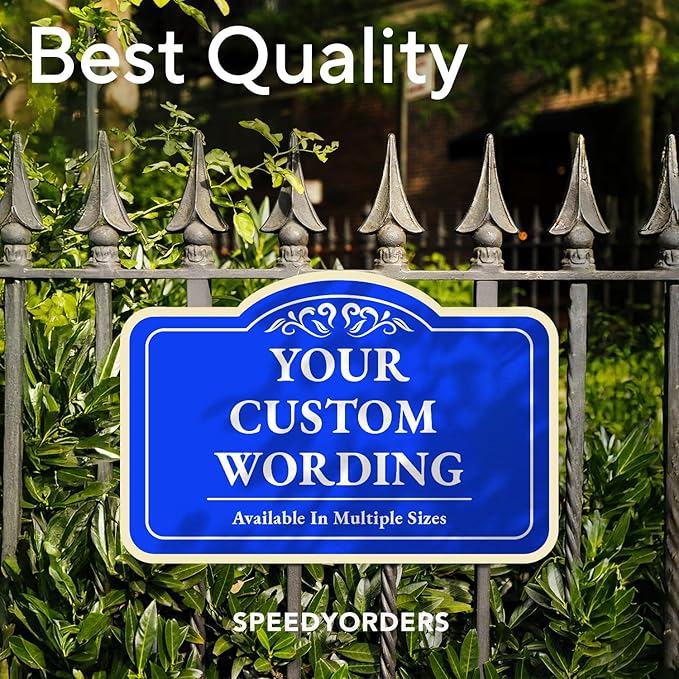 Custom Decorative Outdoor Metal Signs, Personalized Aluminum Signs, Customized Driveway Signs, Waterproof Signs Made In USA, Design 1 Blue Steel 36x24 In
