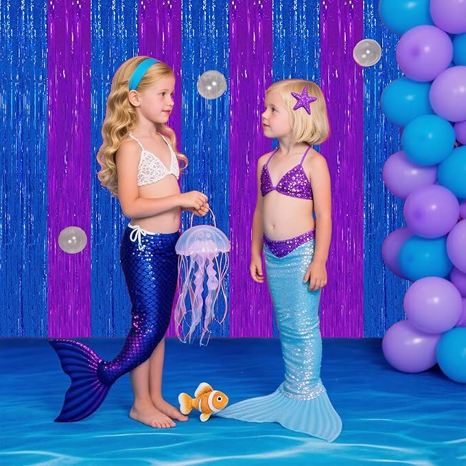 TONIFUL 2Pcs Blue Purple Door Streamers,Green Photo Booth Backdrop,Metallic Streamers Green Foil Fringe Curtains for Birthday,Christmas,New Year,St. Patrick's Day Party Streamers Decor