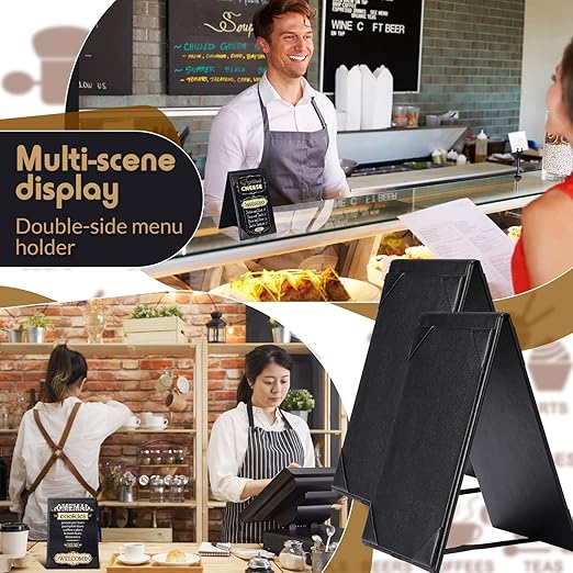 Gerrii Leatherette Table Tents Black PU Leather Menu Covers Bulk Double Sided Frame Sign Holders 2 Side Drink Dessert Menu Folders for Restaurant Coffee Cafe Bar Wedding Supplies(12 Pack,4 x 6 Inch)