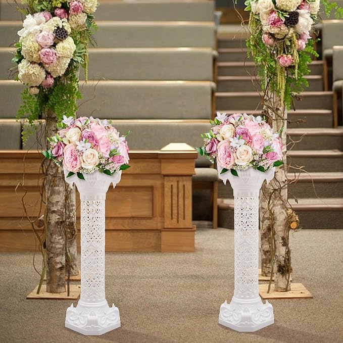 Roman Pillars Decoration Party Flower Pot Columns 10.63x34.65in Set 4Pcs Decor Pedstal Stand Flower Floral Wedding Party Event Road Decorative Columns(10.63x34.65in)
