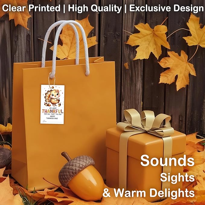 40 PCS Fall Gift Tags Thanksgiving Gift Tags with String, 2.1" x 3.5" Thanksgiving Design Present Label for Present Bags, Fall Party Favor Decorations, 4 Styles - A02