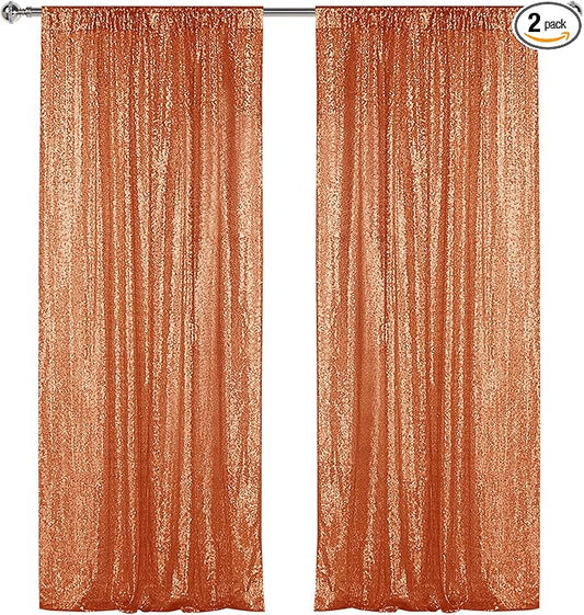 Sugargirl Orange Sequin Backdrop Curtain 2 Panels 2FTx8FT Glitter Orange Background Drapes Sparkle Photography Backdrop for Party Wedding Birthday Wall Decoration