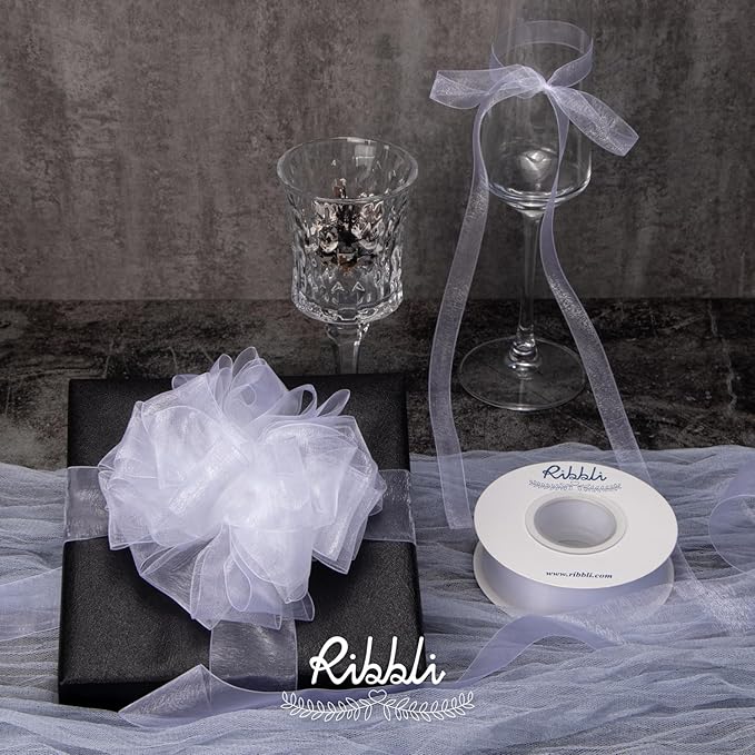 Ribbli White Organza Ribbon,1/2 Inches x Continuous 50 Yard,White Sheer Ribbon for Gift Wrapping,Cookie Wrapping,Wedding Decoration,All Crafting and Sewing