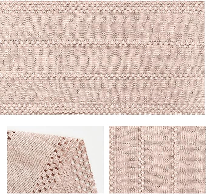 Artoid Mode Pink Farmhouse Woven Rustic Hollow Table Runner, Seasonal Holiday Hollow Kitchen Dining Table Decoration for Home Party Decor 12x60 Inch