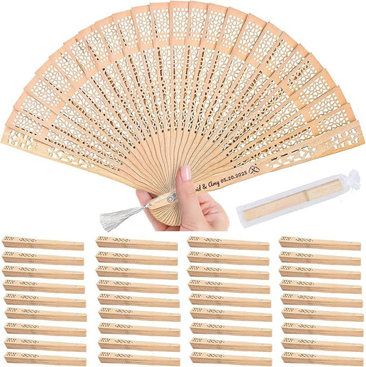 50pcs Personalized Wedding Fans for Guests - Custom Wooden Hand Fans with Names/Dates - Bulk Wedding Favors for Bridal Shower, Baby Shower & Parties (Wood, 50pcs)