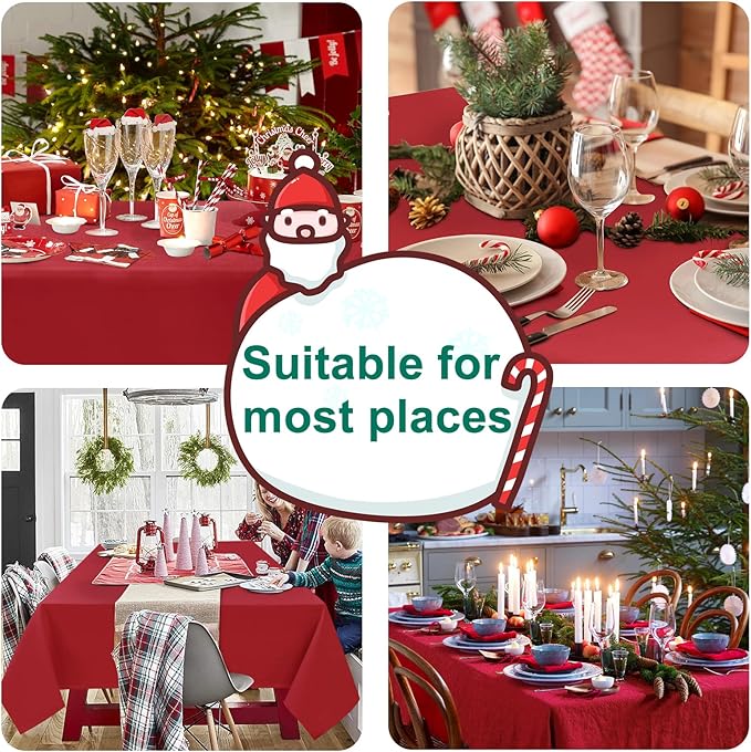 Hiasan Red Tablecloth for Rectangle Tables - Waterproof and Spillproof Washable Christmas Fabric Table Cloth for Dining Room Kitchen Party, 60 x 102 Inch
