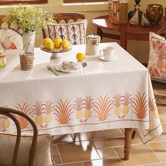 patdrea Designer Linen Long Tablecloth for Rectangle Table,Pineapple Pattern Tablecloths,Table Cover Cloth Colorful Decor for Kitchen Dining Christmas,Thanksgiving,63"x102"-Pineapple B