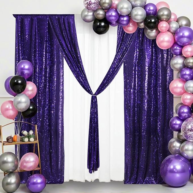 Eternal Beauty Purple Sequin Backdrop Curtains, Halloween Shimmer Back Drop 4Panels-2FTx8FT for Christmas, Party, Birthday, Photography, Wedding, Baby Shower Event Decoration
