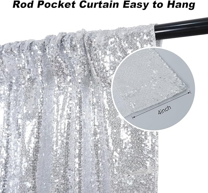 Silver Sequin Backdrop Curtains, Silver Backdrop 6ftx6ft Glitter Photo Backdrop Curtain for Party Decoration Thickened Sparkle Photoshoot Background NO See-Through
