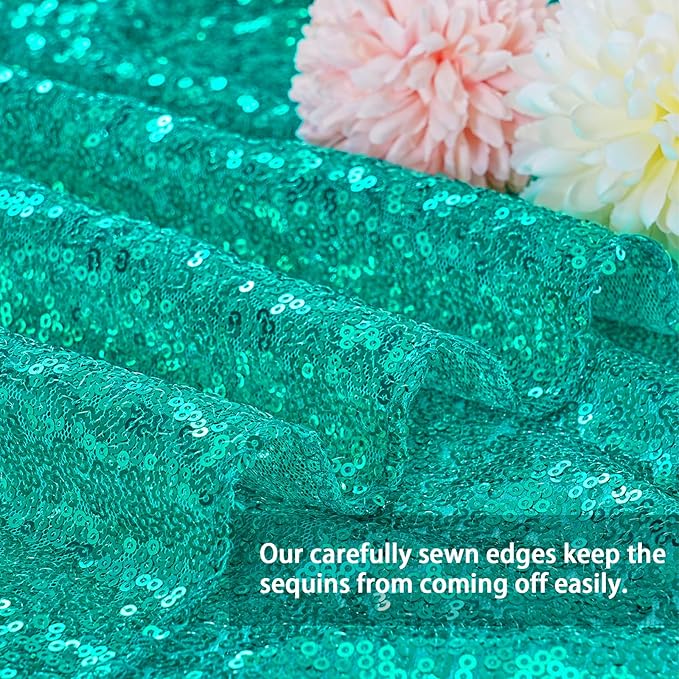QueenDream Lake Green Tablecloth Party Decorations: Sequin Fabric Cover Drapes 60x102 Inch Tablecloth 16st Birthday Cake Table Mermaid Decor